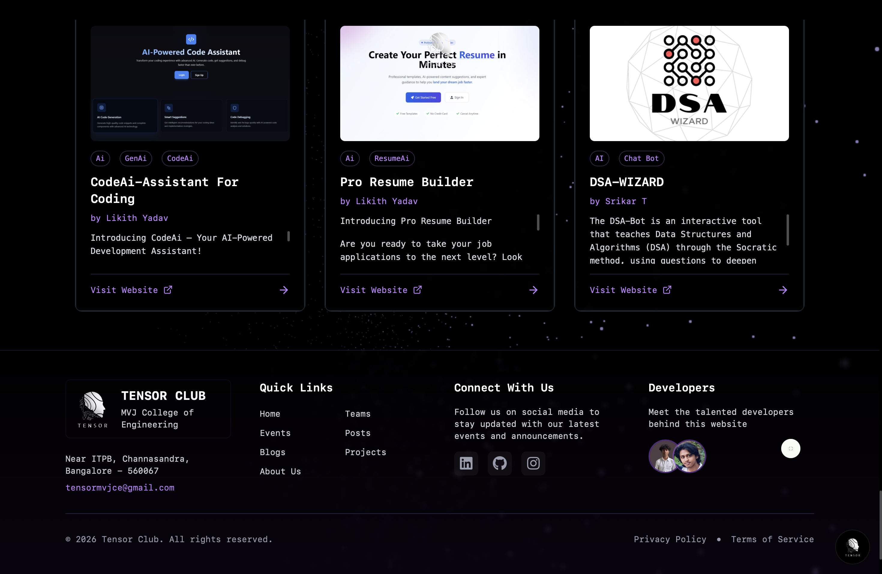 Tensor Club Website Details
